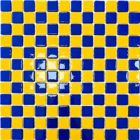 Resim Mutfak Tezgah Arası, Havuz, Banyo, Sauna, Spa, Iç ve Dış Dekorasyonda Tüm Yüzeyler Için, 25X25MM. Fenerbahçe 31.5X31.5CM. Fileli Cam Mozaik. (10 File Karo = 1 M2 Fiyatıdır ) 