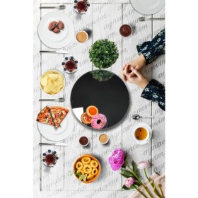 Resim Sunum360 Füme Ayna, Dönen Standlı Lüx Servis Sunum Tabağı, Dönen Pasta ve Peynir Tabağı Standı 