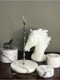 Resim MIARIK DESIGN & DEKORASYON Leylak Mermer At Detaylı Peçetelik Havluluk (gümüş) 
