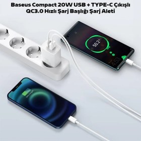 Resim Baseus Compact 20W USB + Type-C Çıkışlı Qc3.0 Hızlı Şarj Başlığı Şarj Aleti 
