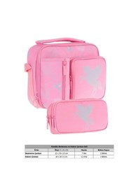 Resim Kaukko Kids Kız Çocuk Pembe Bulut Desenli Üç Bölmeli Thermo Beslenme Çantası Ve Kalemlik Seti L7218+l8218 Pembe 