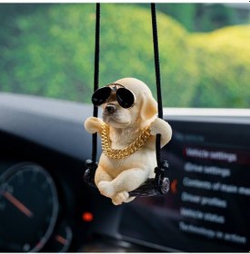 Resim Teltree Sürüşken Göz Yorgunluğunu Azaltan Sallanan Köpek Figürü, Araba Geribakış Aynası Askısı, Dayanıklı Reçine Malzeme, Sarı Labrador Deseni 