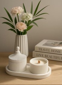 Resim Lüks Kapaklı Beton Mum Seti - Ahşap Fitilli & El Yapım 