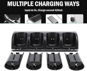Resim Wii Uzaktan Kumanda Için 4'ü 1 Arada Şarj İstasyonu, 4 Paket 2800mAh Şarj Edilebilir Pil Ile Uzaktan Kumanda Şarj İstasyonu, Kontrol Cihazı Şarj İstasyonu İstasyonu (BLACK) 