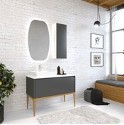 Resim Denko Selanik 105 Cm Mdf Füme Banyo Dolabı Takımı, Üst Boy Dolabı Füme 
