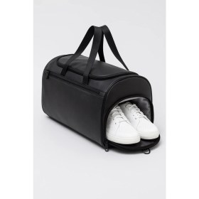 Resim Kaff Siyah Suni Deri Yan Ayakkabı Bölmeli Unisex Geniş Hacimli Seyahat Spor Fitness Spor Çantası - 00124 