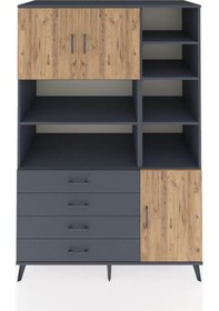 Resim Kronos Dolap 9 Raflı 4 Çekmeceli 3 Kapaklı 132x59x195 Antrasit-çam/antrasit Atlas Çam/antrasıt - Antrasıt 