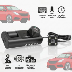 Resim High Sound Araç İçi Kamera Trafik Kamerası Mikrofonlu Yol Takip 3 Kamera Sürücü Yol Ekranlı Kamera Kayıt Cihazı 