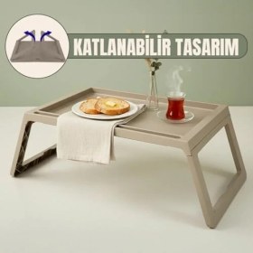 Resim Assess Store Katlanabilir Yatak Üstü Laptop Sehpası ve Kahvaltı Masası - Tablet ve Telefon Standlı Çok Amaçlı Portatif Çalışma Sehpası (56X36X26 Cm) (Toprak) 