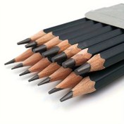 Resim 12 Parça Profesyonel Eskiz Kalemi Seti - Yüksek Kaliteli, Dayanıklı Ahşap, Altıgen Tutamak & Dereceli Sertlik (2H'den 8B'ye) - Sanatçılar ve Başlangıç Seviyesindeki Kullanıcılar İçin İdeal 