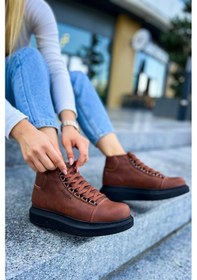 Resim Pabucmarketi Bağcıklı Kadın Sneaker Bot Taba Taba 