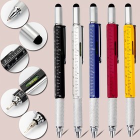 Resim 7'si 1 arada Çok Fonksiyonlu Altıgen Stilus Kalem - Kapasitif Dokunmatik Ekran Uyumlu, Orta Nokta Tükenmez, Döndürme Kapanışı, Ergonomik Tutma - 14 yaş ve üzeri için Vidalamalı, Cetvel, Düzlem Aracı 