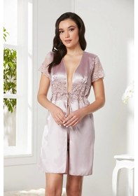Resim Pierre Cardin Saten Dantelli Midi Sabahlık 1020 Pudra 001 