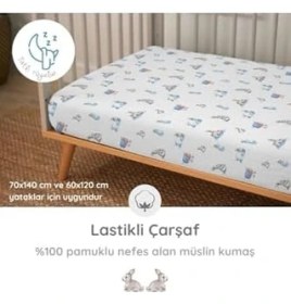 Resim Ohbe Express Deux Lapıns% 100 Pamuk Lastikli Müslin Bebek Çarşaf LASCAR-BEL-000STD 