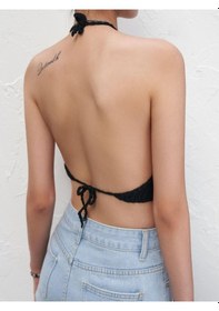 Resim Fashion Cocktail Astarlı Tığ Işi Bohem Plaj Sahil Beach Bikini Büstiyer Astarlı Siyah Siyah 
