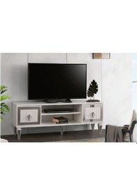 Resim Bera Beyaz - Gümüş Aya Tv Sehpası Beyaz - Gümüş 