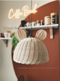 Resim Veneris Design Çocuk Odası Avizesi, Rattan Bambu Hasır Avize, Kulaklı Avize 