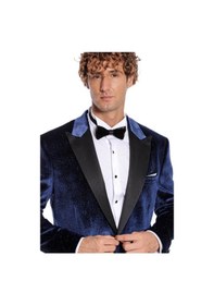 Resim Wessi Simli Slim Fit Kadife Erkek Smokin Ceket -Lacivert 