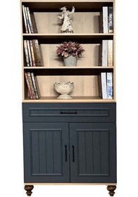 Resim Ozan Kapaklı Şifonyer Ve Kitaplık Set Gece Mavisi Renk Mdf Gürgen Ağacı Ayaklı Diğer 