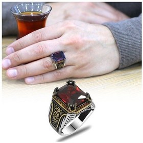 Resim Baget Kesim Kırmızı Zirkon Taşlı Yanları Gotik Süslemeli 925 Ayar (537174758) 