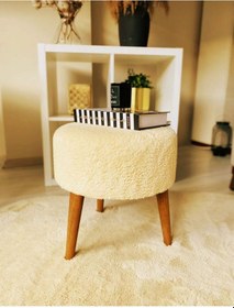Resim Coco Puf, Peluş,3 Ayak, Krem,oturma Odası, Makyaj Masası Pufu Krem 