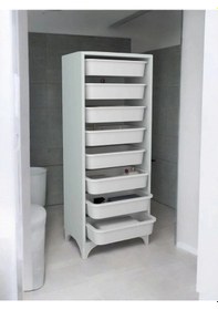 Resim 8 Sepetli Modern Oyuncak Dolabı Çok Amaçlı Dekoratif Dolap Beyaz 