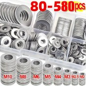Resim 80-580 Adet Paslanmaz Çelik Düz Pul Seti, Klipsli Çamurluk Pul Seti Özel Saklama Kutusu ile, Çoklu Boyutlar (M2-M10), Vida Cıvataları, Ev ve Fabrika Kullanımı İçin 