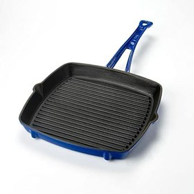 Resim Lava Döküm Izgara Tava, Metal Saplı, 26x26cm, Mavi 