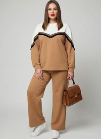 Resim Kadın Büyük Beden Uzun Kollu Püskül Detaylı Modal Kumaş Eşofman Takımı 8249-26 - XXL / Camel 