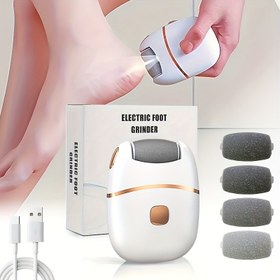 Resim Şarj Edilebilir Elektrikli Ayak Törpüsü ve Nasır Giderici - Kalın Parlatma, USB Şarjlı, 400mAh Pil, Altın Detaylar ile Beyaz, 4 Değiştirilebilir Rulo Dahil, Yumuşak Ayaklar İçin Mükemmel Noel Hediyesi, Ayak Kazıyıcı 