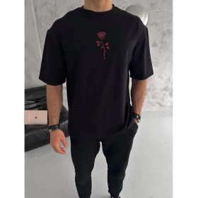 Resim Nemere Bisiklet Yaka Baskılı Oversize T-Shirt - Siyah 
