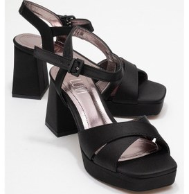 Resim Luvishoes Lisbon Siyah Saten Çapraz Bantlı Kadın Platform Topuklu Ayakkabı Saten Siyah 