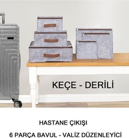 Resim Realwest Hastane Çıkışı 6 Parça Bavul Valiz Düzenleyici Organizer Derili Keçe Gri 