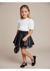 Resim Zekids Kız Çocuk Taşlı Deri Etek-17231 Siyah 