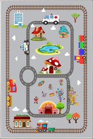 Resim NORELLAHOME NORELLA HOME Tren Yolu Oyun Halısı Kaymaz Taban Yıkanabilir Çocuk Odası Halısı 