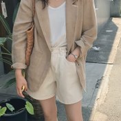 Resim Kadınlar için Hafif Polyester Blazer - Cepli, Uzun Kollu, Düğmeli Rahat Bej Ceket İlkbahar & Sonbahar İçin, Şık Günlük Giyim 