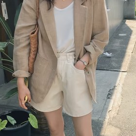 Resim Kadınlar için Hafif Polyester Blazer - Cepli, Uzun Kollu, Düğmeli Rahat Bej Ceket İlkbahar & Sonbahar İçin, Şık Günlük Giyim 