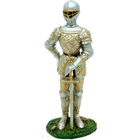 Resim Orta Çağ Tam Zırhlı Kılıçlı Şövalye Kurşun Asker Figürü 