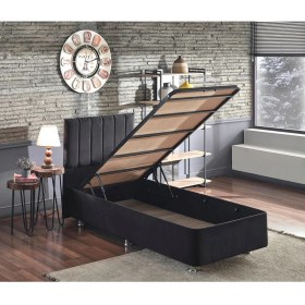 Resim Niron Ela Baza ve Başlık Seti - 80x200 cm Tek Kişilik Siyah Kumaş Baza ve Başlığı Silinebilir Soho Kumaş 