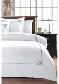 Resim Line Pano Nakışlı %100 Pamuk Saten Çift Kişilik Nevresim Takımı Kahverengi Kahverengi 