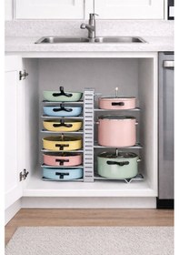 Resim Karteya 8 Katlı Mutfak Depolama Rafı - Korozyona Dayanıklı Metal, Kompakt Dolap Altı Tencere Tava Gri 