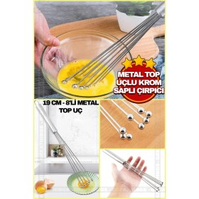 Resim 8'li Metal Uçlu Krom Saplı Çırpıcı Seti, Kek ve Yumurta Hazırlığı Için Ideal 