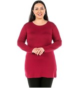 Resim Büyük Beden Yuvarlak Yaka Uzun Kollu Viskon Uzun Bordo Body 