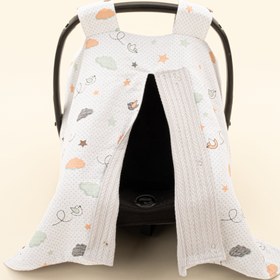 Resim Puset Örtüsü - Çift Taraflı - Açık Gri Örgü - Kuş 