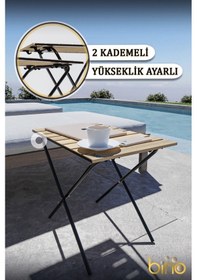 Resim Bino Yükseklik Ayarlı Katlanır Ahşap Kamp Mutfak Piknik Balkon Masası 