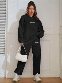 Resim LAND MODA Kadın Brooklyn Baskılı Kapüşonlu Sweatshirt Eşofman Alt Üst Takımı 