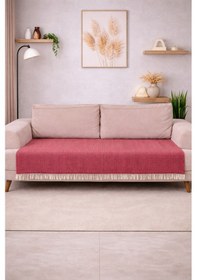 Resim 2 Adet Pamuklu Koltuk Örtüsü 115x200 Cm Çekyat Ve Kanepeler İçin Koruyucu Önden Saçaklı Kaymaz Bordo 