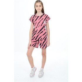 Resim Toontoy Kids Toontoy Kız Çocuk 2'li Takım Baskılı Bisiklet Yaka T-shirt & Beli Lastikli Şort Gül Kurusu 