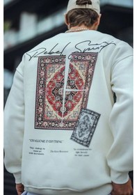 Resim Barlashive Erkek 3 İplik Pamuklu Bisiklet Yaka Baskılı Sweatshirt - Beyaz Çok Renkli 