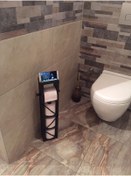 Resim OverPazar Ahşap Wc Kağıtlık Tuvalet Tuvalet Kağıtlığı Telefon Tutucu Standı Özellikli Siyah 